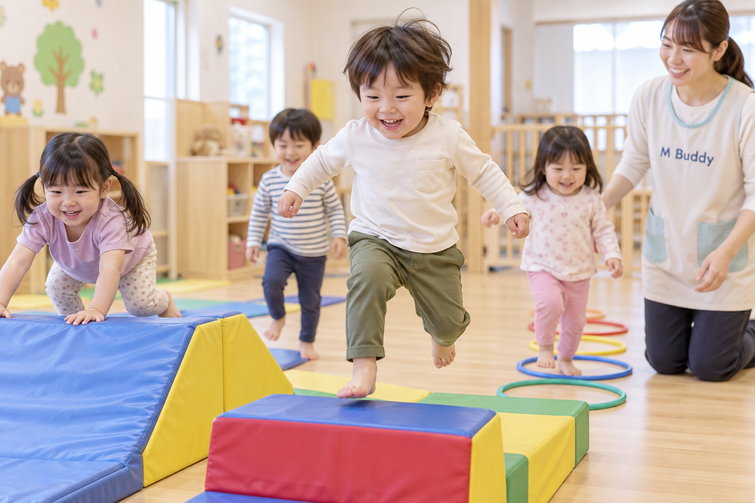 体験型託児で子どもたちがスポーツアクティビティに参加する様子のイメージ
